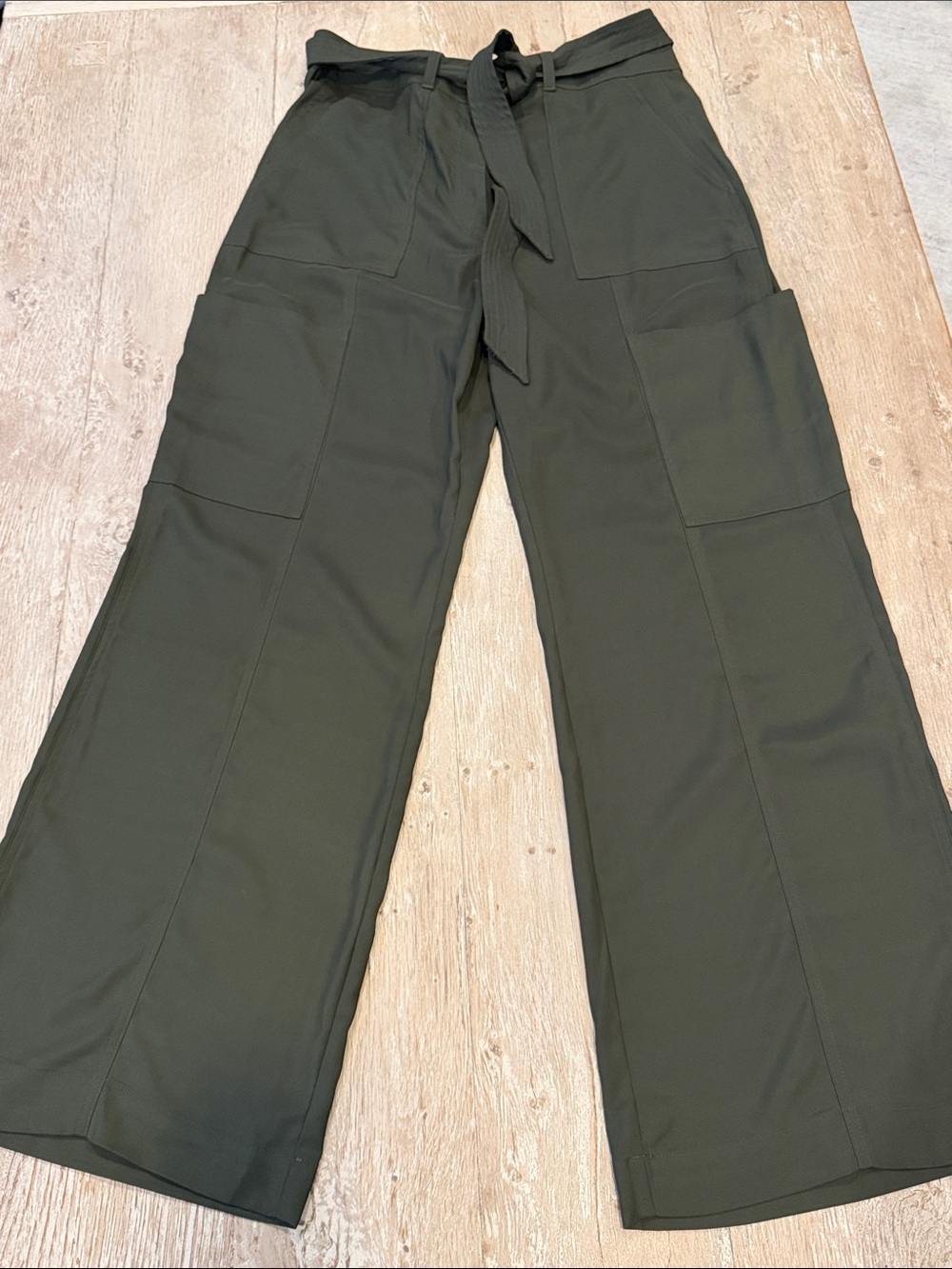 White House Black Market Olive Utility Wide-Leg Cargo Pants with Tie Waist sz 12